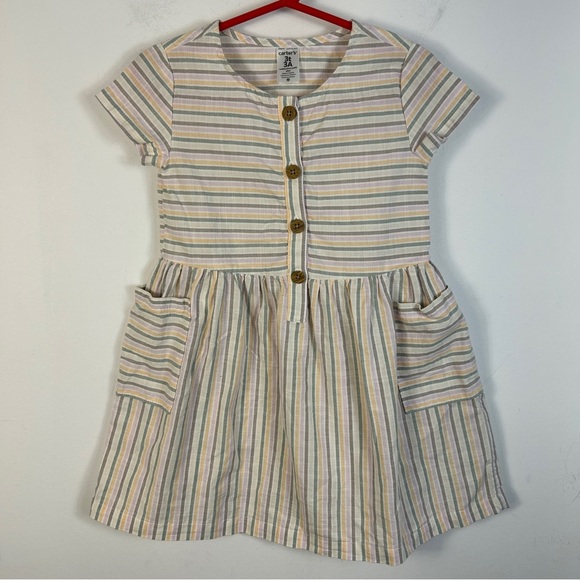 ❤️ Carter's Pastel Striped Button Dress 3T - Picture 1 of 9